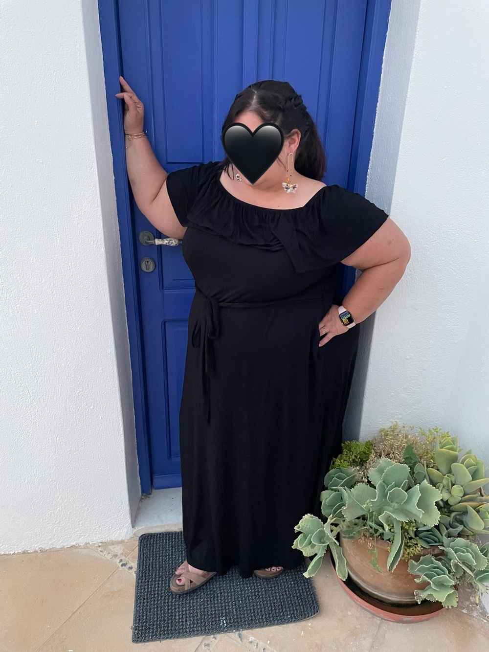 Lane Bryant Black Ruffle-Trim Off the Shoulder Maxi Dress